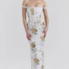 Isis Soft Blue Vintage Print Corset Maxi Dress
