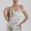 Isis Soft Blue Vintage Print Corset Maxi Dress