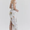 Isis Soft Blue Vintage Print Corset Maxi Dress