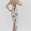 Isis Soft Blue Vintage Print Corset Maxi Dress