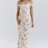 Isis Vintage Cream Floral Print Corset Maxi Dress