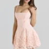 Isla Peach Scallop Lace Broderie Anglaise Mini Dress
