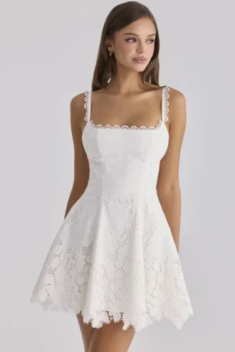Isla White Custom Lace Broderie Anglaise Mini Dress
