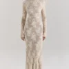 Isoline Peach Lace Maxi Dress