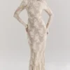 Isoline Peach Lace Maxi Dress