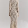 Isoline Peach Lace Maxi Dress