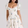 Issa Cream Floral Print Cotton Mini Dress