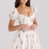 Issa Cream Floral Print Cotton Mini Dress