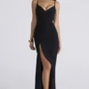 Issey Black Stretch Mesh Draped Maxi Dress