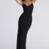 Issey Black Stretch Mesh Draped Maxi Dress
