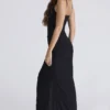 Issey Black Stretch Mesh Draped Maxi Dress