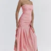 Ivana Apricot Gathered Asymmetric Dress