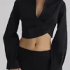 Ivara Black Long Sleeve Cropped Cotton Shirt