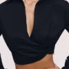 Ivara Black Long Sleeve Cropped Cotton Shirt