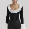 Jacinda Black Velvet Lace Trimmed Corset Top