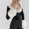 Jacinda Black Velvet Lace Trimmed Corset Top