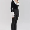 Jacinda Black Velvet Lace Trimmed Corset Top