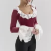 Jacinda Cabernet Velvet Lace Trimmed Corset Top