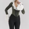 Jacinda Forest Green Velvet Lace Trimmed Corset Top