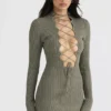Jada Artichoke Knit Lace Up Dress