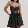 Jadore Black Lace and Satin Strapless Mini Dress
