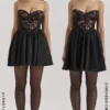 Jadore Black Lace and Satin Strapless Mini Dress