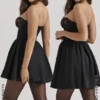Jadore Black Lace and Satin Strapless Mini Dress