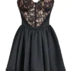 Jadore Black Lace and Satin Strapless Mini Dress