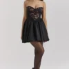 Jadore Black Lace and Satin Strapless Mini Dress