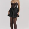 Jadore Black Lace and Satin Strapless Mini Dress