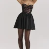 Jadore Black Lace and Satin Strapless Mini Dress