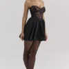 Jadore Black Lace and Satin Strapless Mini Dress