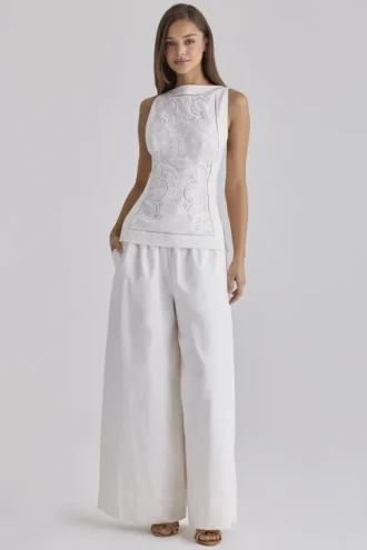 Jae White Cotton Wide Leg Trousers
