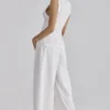 Valencia White Cotton Placement Lace Broderie Anglais Boat Neck Top