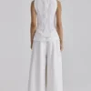 Valencia White Cotton Placement Lace Broderie Anglais Boat Neck Top