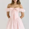 Jaide Pink Stretch Cotton Off Shoulder Corset Mini Dress