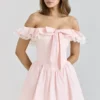 Jaide Pink Stretch Cotton Off Shoulder Corset Mini Dress