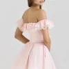 Jaide Pink Stretch Cotton Off Shoulder Corset Mini Dress