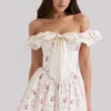 Jaide Stretch Cotton Floral Print Off Shoulder Corset Mini Dress