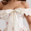 Jaide Stretch Cotton Floral Print Off Shoulder Corset Mini Dress