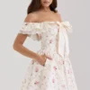 Jaide Stretch Cotton Floral Print Off Shoulder Corset Mini Dress