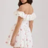 Jaide Stretch Cotton Floral Print Off Shoulder Corset Mini Dress