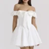 Jaide White Cotton Off Shoulder Corset Mini Dress