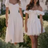 Lulabell White Stretch Cotton Puff Sleeve Midi Dress
