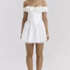 Jaide White Cotton Off Shoulder Corset Mini Dress