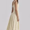 Jaime Lemon Floral Print Cotton Lace Up Midi Sundress