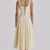 Jaime Lemon Floral Print Cotton Lace Up Midi Sundress