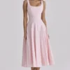 Jaime Pink Cotton Lace Up Midi Sundress