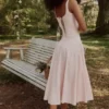 Jaime Pink Cotton Lace Up Midi Sundress
