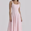 Jaime Pink Cotton Lace Up Midi Sundress